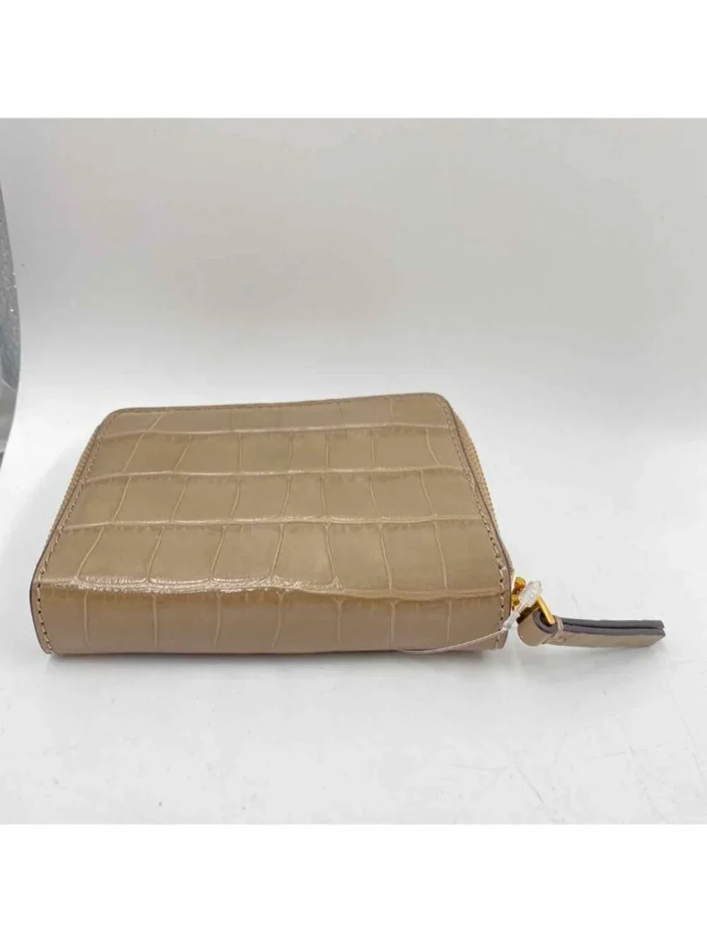 Tory Burch Britton Croc Women's Gold Logo Taupe Luxe Embossed Wallet Small